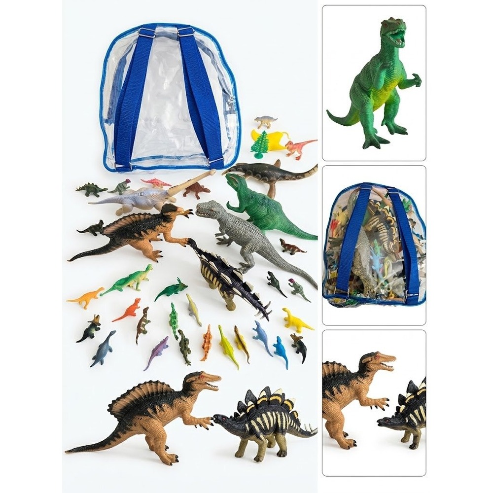 Huge Plastic Dinosaur Figures Bulk Toy Lot 3.5 lbs with Clear Backpack Case